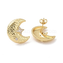 Clear Cubic Zirconia Moon with Star Stud Earrings&nbsp;EJEW-G339-07G