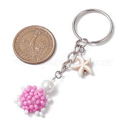 Tortoise Glass Seed Beads Pendant Keychain&nbsp;HJEW-MZ00105-02