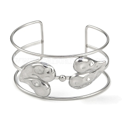 Non-Tarnish 304 Stainless Steel Wide Hollow Heart Open Cuff Bangles&nbsp;BJEW-Q348-02P