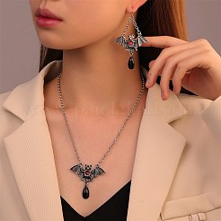 Plastic Bat with Teardrop Pendant Necklace & Dangle Earrings&nbsp;SJEW-G081-01AS