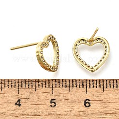 Heart Brass Micro Pave Cubic Zirconia Ear Studs&nbsp;EJEW-D304-40G