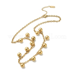 304 Stainless Steel Round Ball Tassel Cable Chain Necklaces for Women&nbsp;NJEW-C088-02G