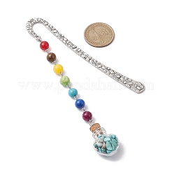7 Chakra Gemstone Bead & Synthetic Turquoise Glass Heart Wishing Bottle Pendant Bookmarks&nbsp;AJEW-JK00313-04