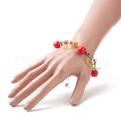 Teacher's Day Theme Resin Apple Charm Bracelets with Acrylic Leaf & Plastic Flower&nbsp;BJEW-JB09209