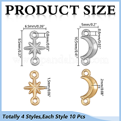 40Pcs 4 Styles 304 Stainless Steel Crescent Moon & Star Links Connector Charms&nbsp;STAS-HY0002-07