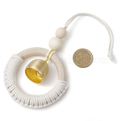 Wood & Cotton Threads Ring Pendant Decorations&nbsp;HJEW-TA00305