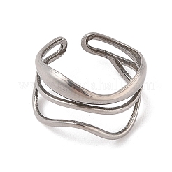 Non-Tarnish Wave 304 Stainless Steel Cuff Rings for Women&nbsp;RJEW-G322-08P