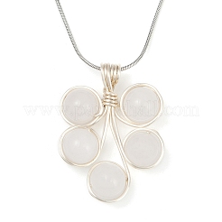 Leaf Copper Wire Wrapped Natural White Jade Beaded Pendant Necklaces&nbsp;NJEW-JN05218-01