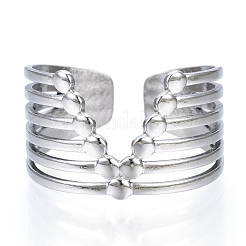 Non-Tarnish 304 Stainless Steel Initial Letter V Open Cuff Ring&nbsp;RJEW-N040-05