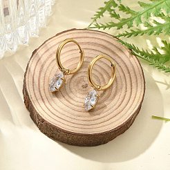 Ion Plating(IP) 304 Stainless Steel Micro Pave Cubic Zirconia Hoop Earrings&nbsp;STAS-R004-04G-02