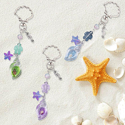 7Pcs 7 Colors Conch Luminous Transparent Acrylic & Glass Pendant Decorations&nbsp;HJEW-SC00105