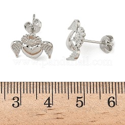 Heart with Wing Brass Stud Earrings&nbsp;EJEW-A145-01P