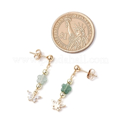 Butterfly with Flower Brass Micro Pave Cubic Zirconia Dangle Stud Earrings&nbsp;EJEW-JE06427
