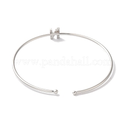 Rack Plating Brass Micro Pave Clear Cubic Zirconia Letter Open Cuff Bangles&nbsp;BJEW-A018-01P-N