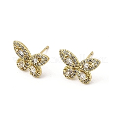Brass Clear Cubic Zirconia Butterfly Stud Earrings&nbsp;EJEW-L261-029B-G