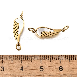 Ion Plating(IP) 304 Stainless Steel Pave Shell Feather Connector Charms with Jump Rings&nbsp;STAS-Q335-06G