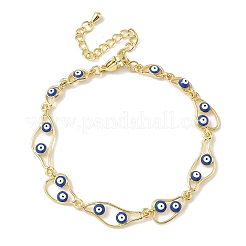 Brass Enamel Flat Round Evil Eye Link Chain Bracelets for Women&nbsp;BJEW-G764-01G-05