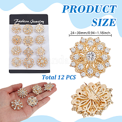 12Pcs Flower Alloy Rhinestone Brooches for Clothes&nbsp;JEWB-WH0020-073G