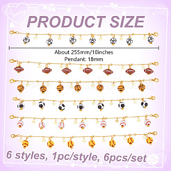 6Pcs 6 Styles Brass & Alloy Enamel Charms Baseball Cap Chain&nbsp;AJEW-GO00040