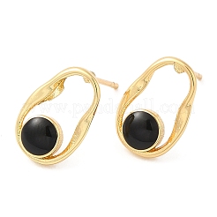 Rack Plating Brass Twist Oval Stud Earrings with Enamel&nbsp;EJEW-D061-01G
