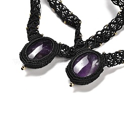 Natural Amethyst Oval Pendant Necklace&nbsp;NJEW-K258-01E