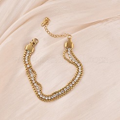 304 Stainless Steel Micro Pave Clear Cubic Zirconia Doule Layers Tennis Bracelets&nbsp;WGF8D1D-02