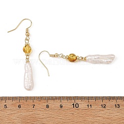 Natural Amber & Baroque Pearl Keshi Pearl Dangle Earrings&nbsp;EJEW-JE07360-02