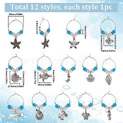 Beach Ocean Theme Alloy Wine Glass Charms&nbsp;AJEW-SC0002-41