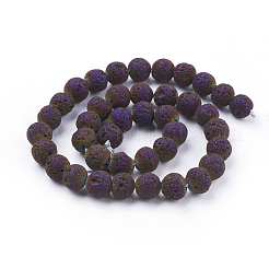 PVD Vacuum Plating Electroplated Natural Lava Rock Beads Strands&nbsp;G-K259-58-10mm-06