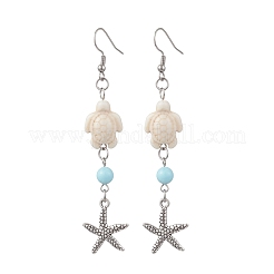 Marine Theme Synthetic Turquoise & Natural Howlite Dangle Earrings for Women&nbsp;EJEW-JE06997