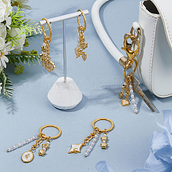 5Pcs Star Bowknot Alloy Enamel & ABS Plastic Imitation Pearl Charm Keychain&nbsp;KEYC-FH00082