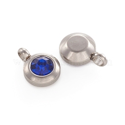 Trendy Original Color 304 Stainless Steel Faceted Grade A Rhinestone Flat Round Charms Pendants&nbsp;RB-N030-01H