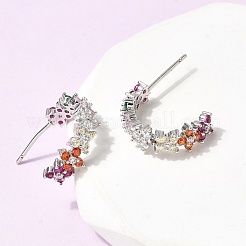C-Shaped Brass Micro Pave Cubic Zirconia Stud Earrings&nbsp;LS-EJEW-H180-23P