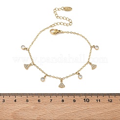 304 Stainless Steel Pave Clear Cubic Zirconia Triangel Charm Bracelets for Women&nbsp;BJEW-C151-03G