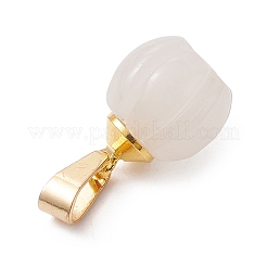 Natural White Jade Pumpkin Charms with Golden Tone 304 Stainless Steel Snap on Bails&nbsp;PALLOY-JF02349-03