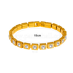 304 Stainless Steel Pave Clear Cubic Zirconia Square Link Chain Bracelets for Women&nbsp;WGCBB99-01