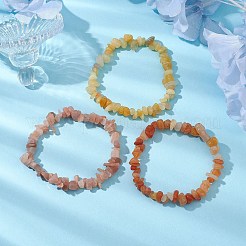 3Pcs Natural Red Aventurine & Natural Sunstone & Natural Topaz Jade Chip Beaded Stretch Bracelet Sets&nbsp;BJEW-JB10867