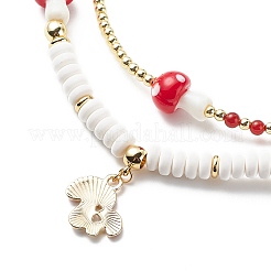 2Pcs 2 Style Alloy Enamel Mushroom Pendant Necklaces Set&nbsp;NJEW-JN04094