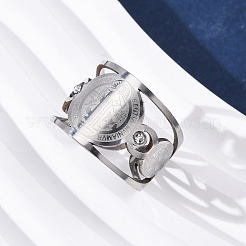 304 Stainless Steel Rhinestone Saint Benedict Open Cuff Rings&nbsp;LS-RJEW-M069-01P