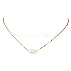 Natural Pearl Rice Pendant 304 Stainless Steel Satellite Chain Necklaces for Women&nbsp;NJEW-JN06149-01