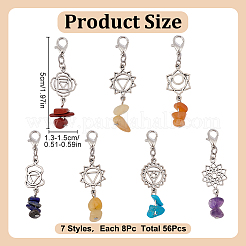 56Pcs 7 Styles Chakra Natural & Synthetic Gemstone Pendant Decorations&nbsp;HJEW-GO00080