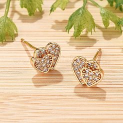 Brass Micro Pave Clear Cubic Zirconia Stud Earrings for Women&nbsp;EJEW-G428-25G-06