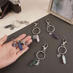 6Pcs 6 Style Natural & Synthetic Gemstone Copper Wire Wrapped Keychains&nbsp;KEYC-SZ0001-13