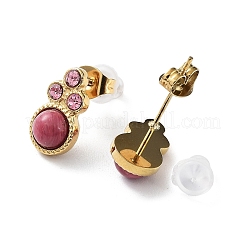Natural Rhodonite Paw Print Stud Earrings&nbsp;EJEW-D093-01B-G