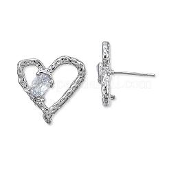Clear Cubic Zirconia Heart Stud Earrings&nbsp;EJEW-N012-51P-B