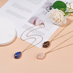 Natural Gemstone Teardrop with Tree Pendant Necklaces&nbsp;NJEW-JN03869