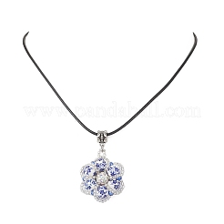 Handmade Blue and White Porcelain & Glass Seed Beaded Flower Pendant Waxed Cotton Cord Necklaces&nbsp;NJEW-MZ00141