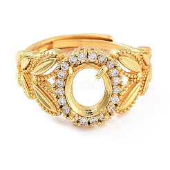 Rack Plating Leaf & Oval Brass Micro Pave Cubic Zirconia Adjustable Ring Components&nbsp;KK-Q819-09G