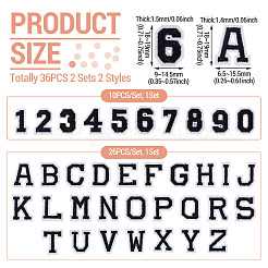 36Pcs 2 Sets 2 Styles Letter A~Z & Number 0~9 Polyester Embroidery Sew On Patches Sets&nbsp;PATC-TA0001-55G