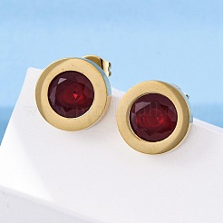 304 Stainless Steel Flat Round Stud Earrings&nbsp;EJEW-C099-23G-02